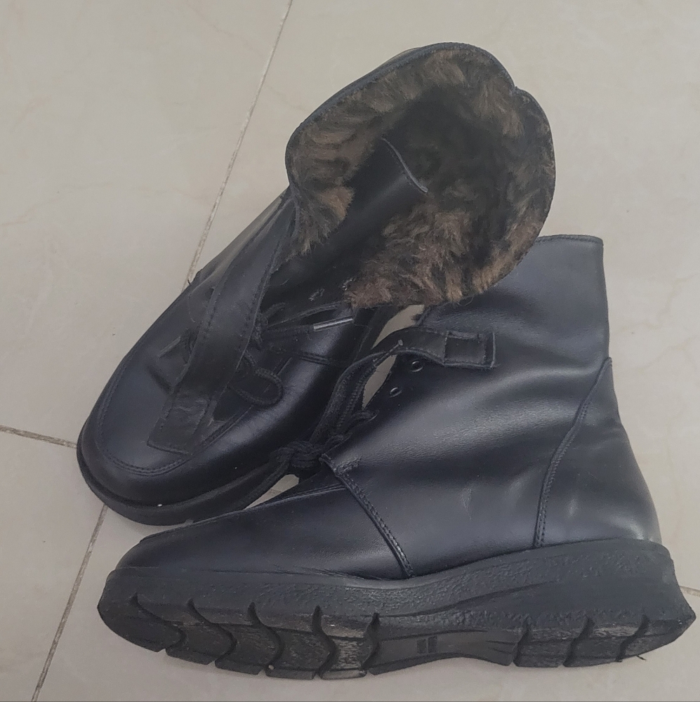 Black Leather Fur Boots